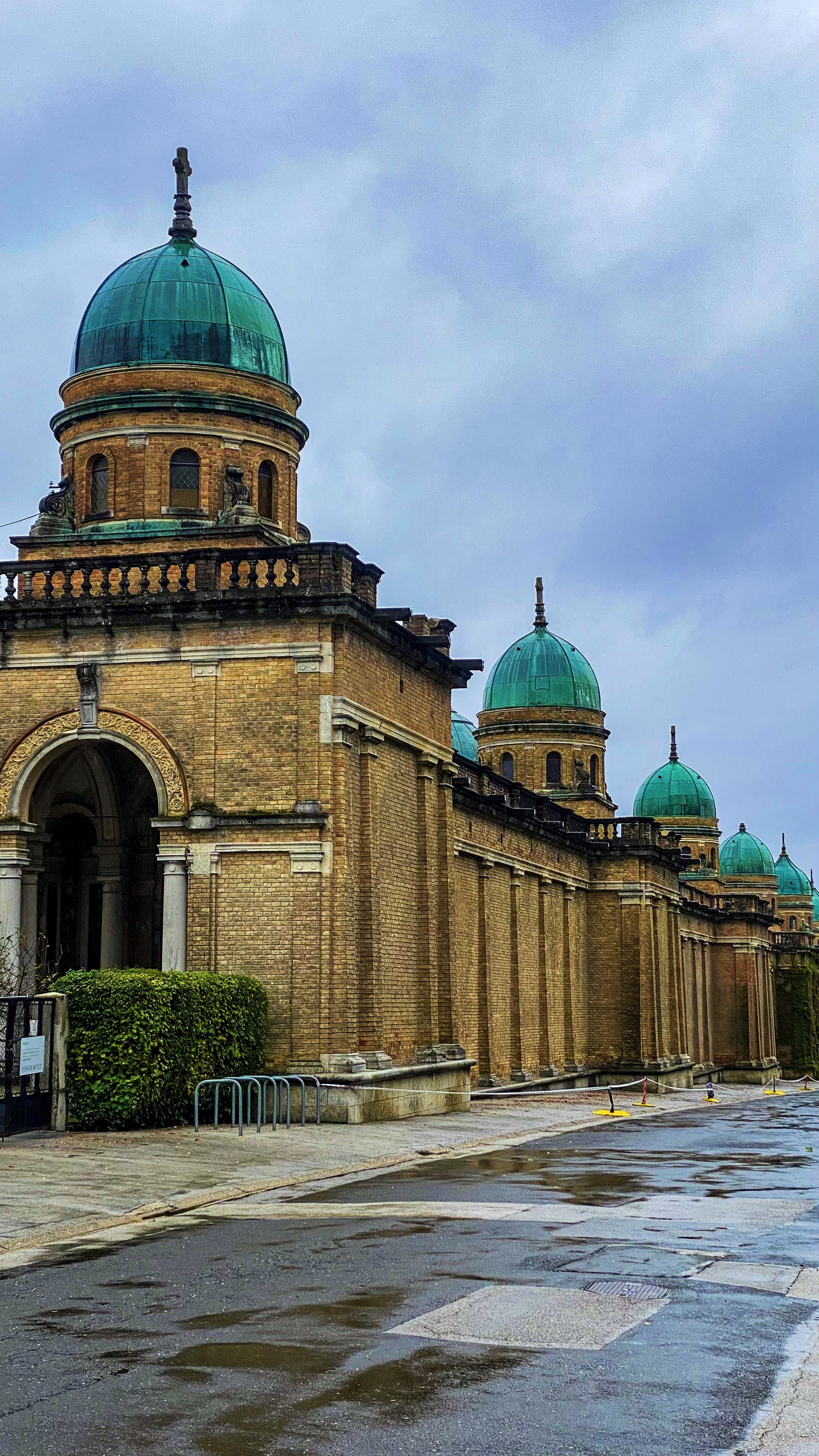 The grand domes and arches of Mirogoj Cemetery on a rainy October morning